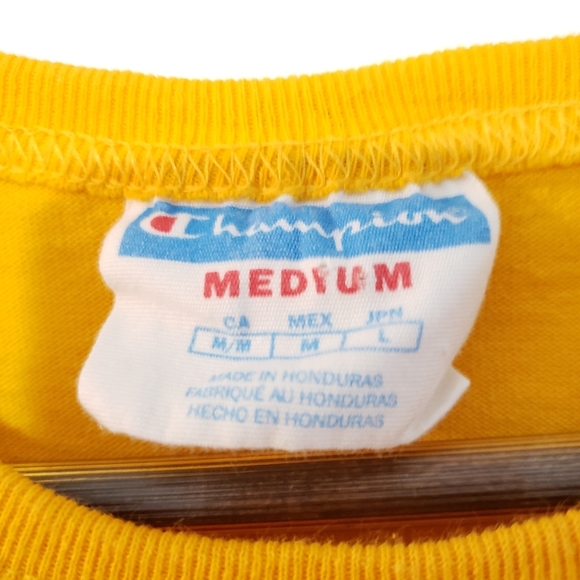 Vintage Champion Stitched Logo T Shirt Mens M Yellow Crew Neck - Picture 5 of 7
